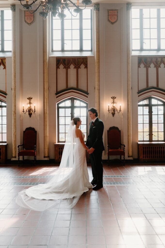 Bride and groom sharing a private moment together during first look